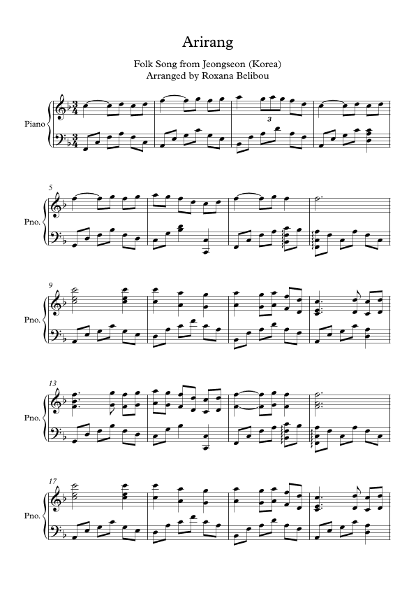 Korean Folk Song Arirang Piano (arr. Roxana Belibou)