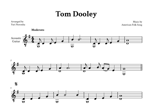 Tom Dooley - Classical Guitar (G Major) (arr. Yuri Noronha)