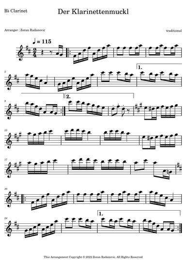 Clarinet Polka - Der Klarinettenmuckl - for Bb clarinet solo (arr. Zoran Radanovic)