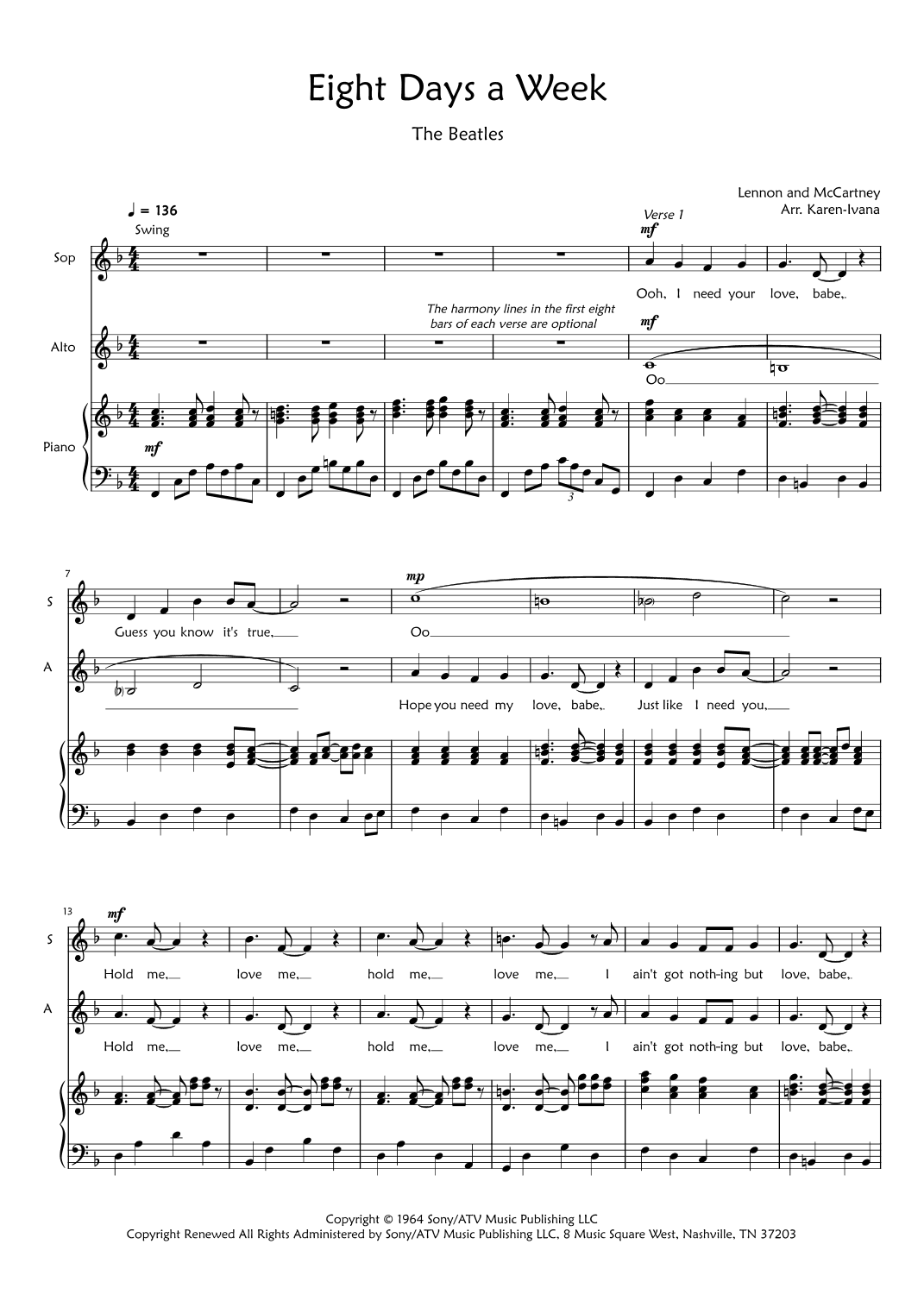 Eight Days A Week (arr. Karen Ivana)