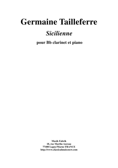 Germaine Tailleferre: Sicilienne for clarinet and piano