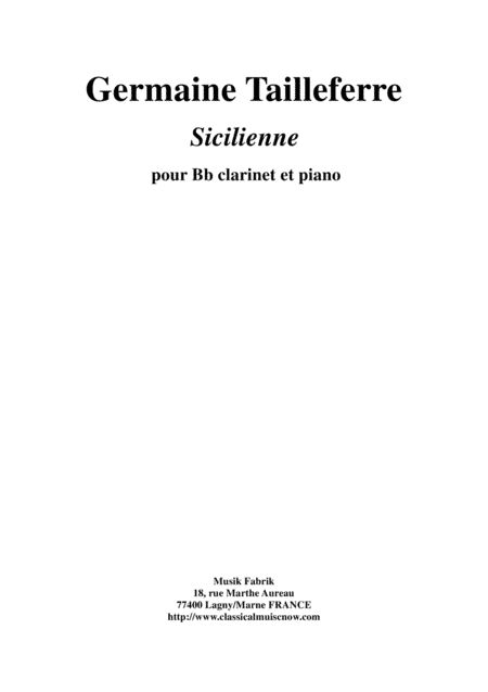 Germaine Tailleferre: Sicilienne for clarinet and piano
