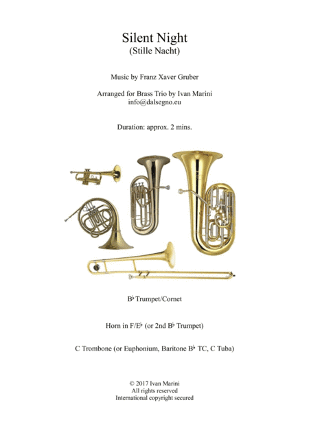 SILENT NIGHT - STILLE NACHT - for easy Brass Trio (arr. Ivan Marini)