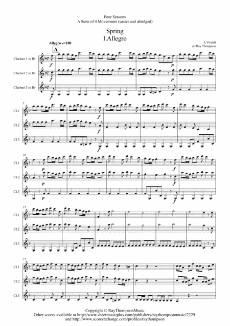 Vivaldi: The Four Seasons (Le quattro stagioni): A Suite of 4 Movements (easier and abridged) (arr. Ray Thompson)
