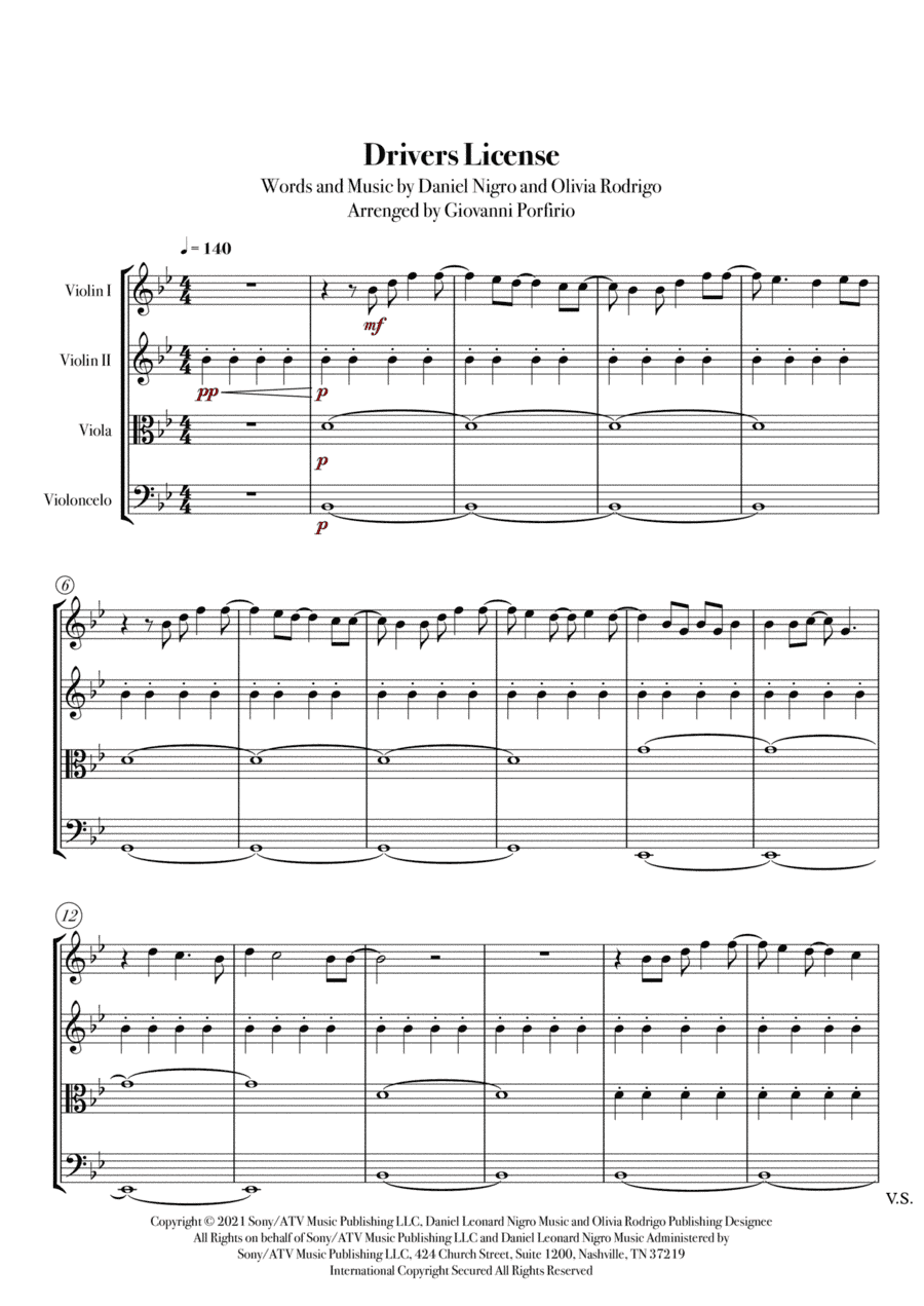 Drivers License (arr. Giovanni Porfirio)