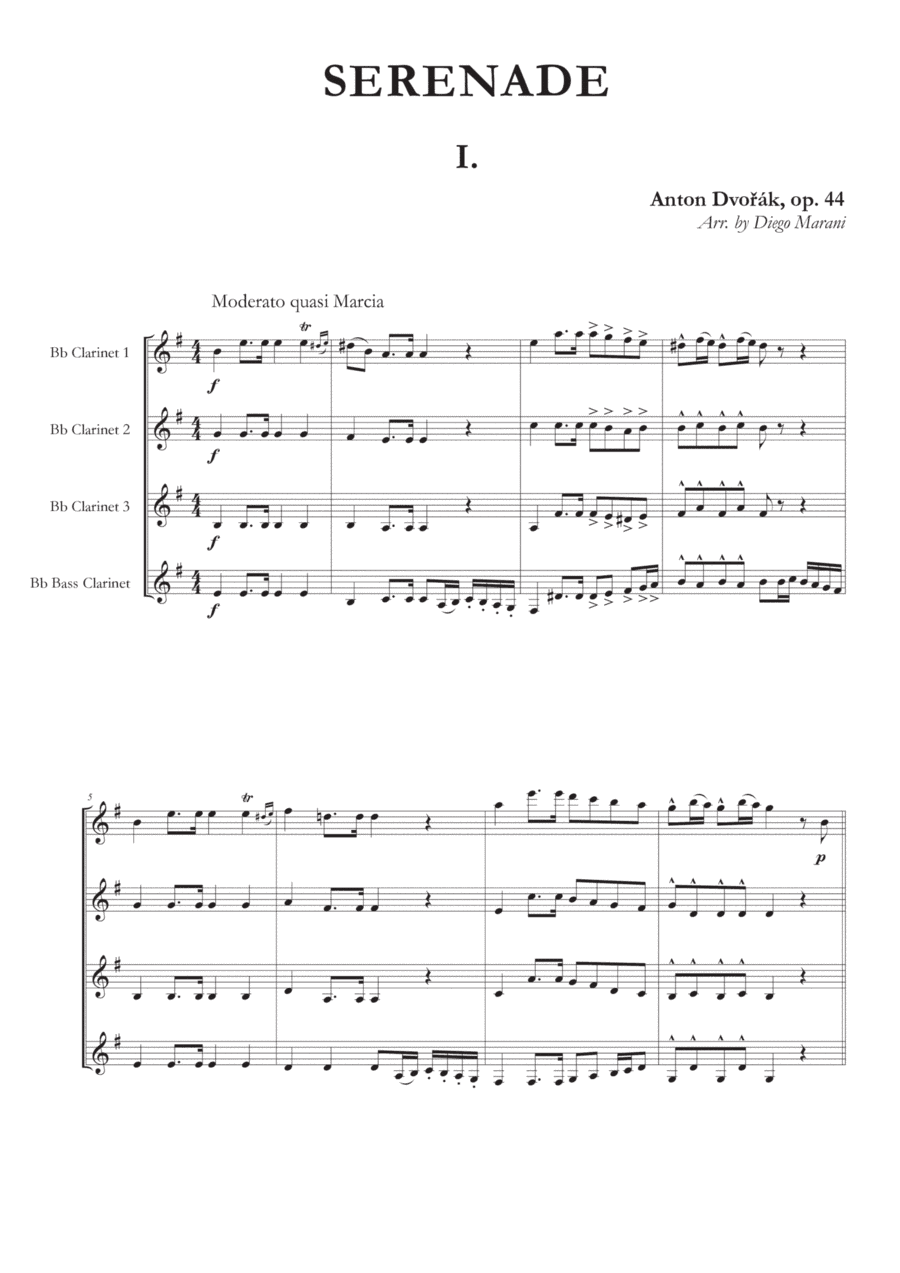Serenade Op. 44 for Clarinet Quartet - 1st Movement (arr. Diego Marani)