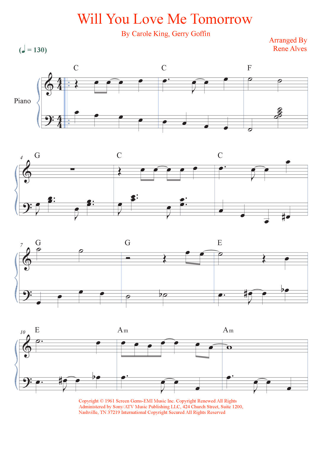 Will You Love Me Tomorrow (will You Still Love Me Tomorrow) (arr. Rene Alves)