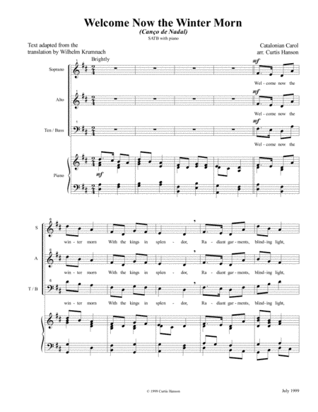Welcome Now the Winter Morn (SATB) (arr. Curtis Hanson)