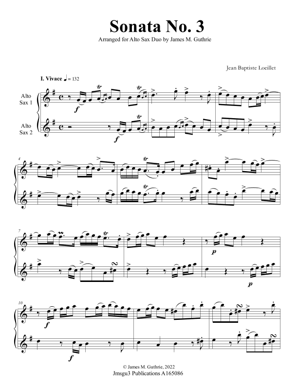 Loeillet: Sonata No. 3 for Alto Sax Duo (arr. James M. Guthrie)