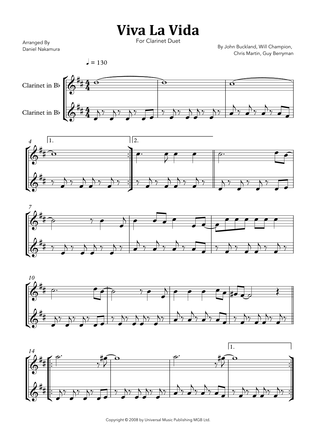 Viva La Vida (arr. Daniel Nakamura)