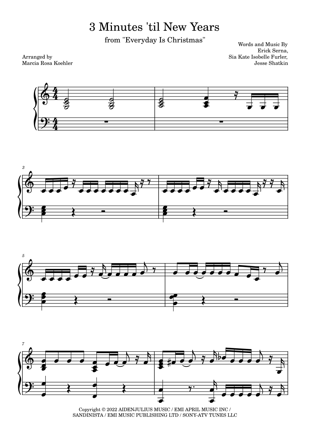 3 Minutes 'til New Years (arr. Marcia Rosa Koehler)