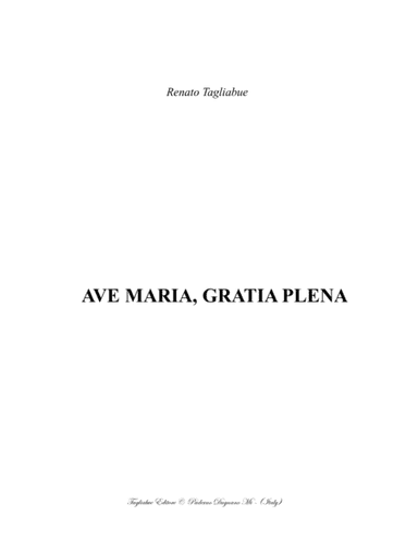 AVE MARIA, GRATIA PLENA - Tagliabue - For SATB Choir - Score Only