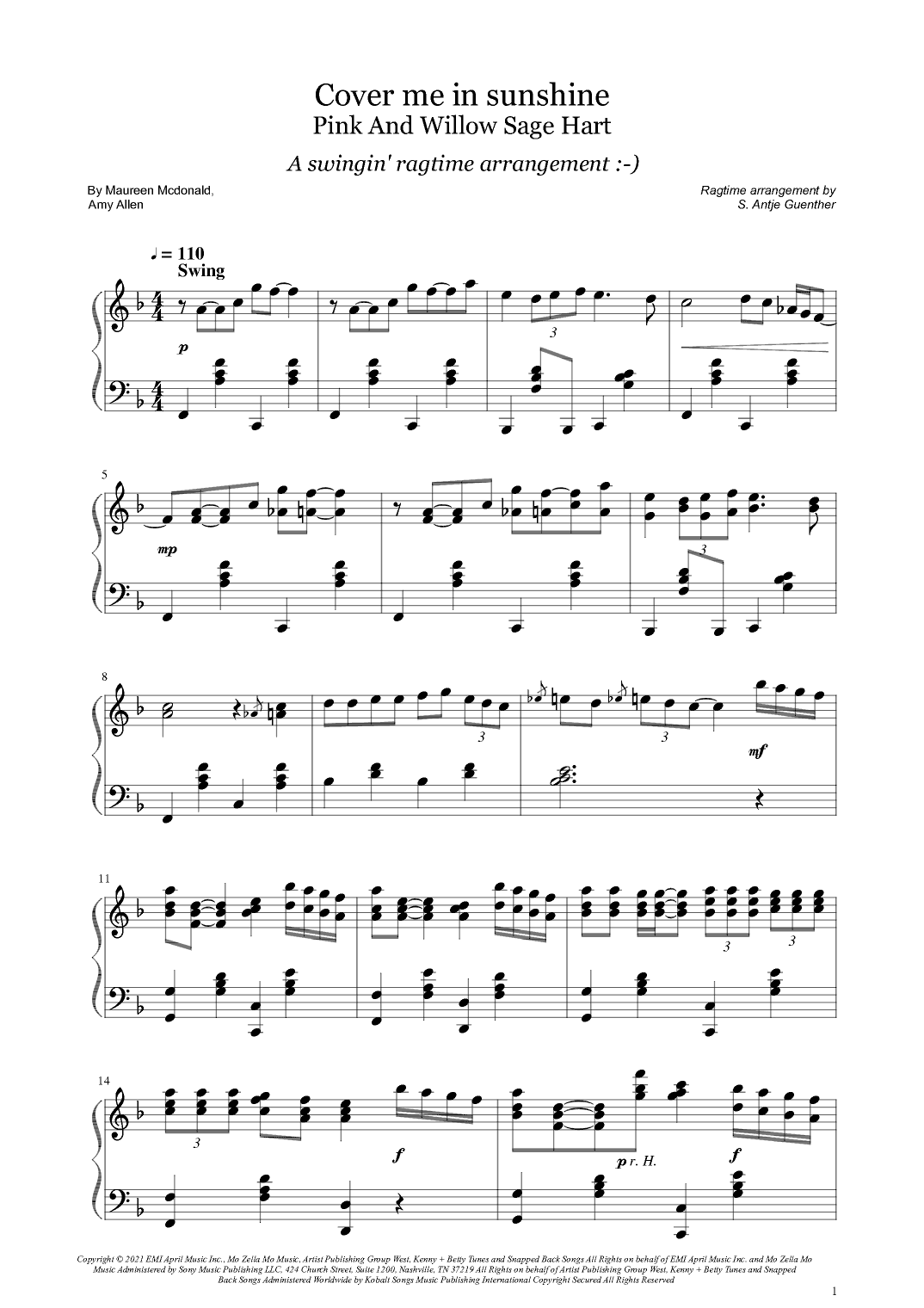 Cover Me In Sunshine (arr. Antje Günther)