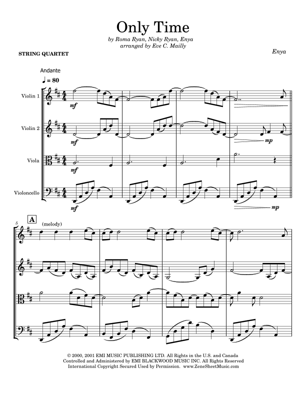 Only Time (arr. Eve C. Mailly - Zene Strings)