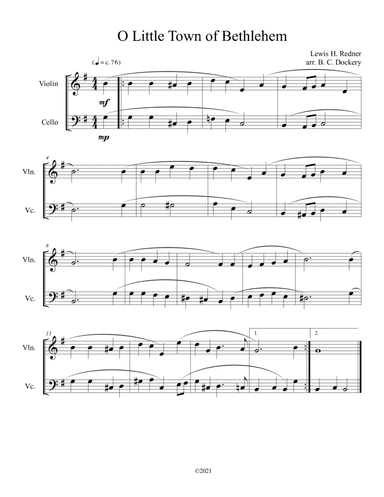 O Little Town of Bethlehem (Violin and Cello Duet) (arr. B. C. Dockery)