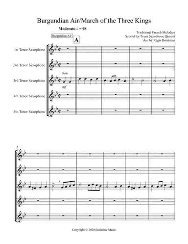 Burgundian Air/March of the Three Kings (F min) (Tenor Saxophone Quintet) (arr. Regis Bookshar)