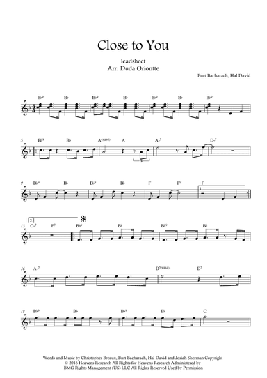 Close To You (arr. Duda Oriontte)
