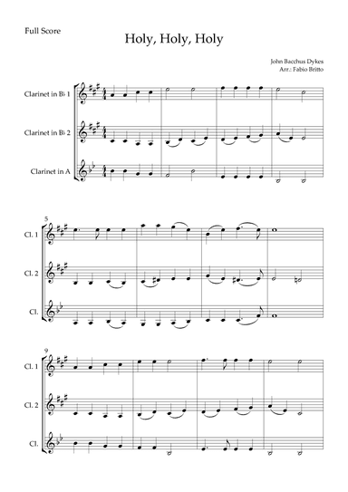 Holy, Holy, Holy (Traditional Christian Song) for Clarinet Trio (arr. Fabio Britto)