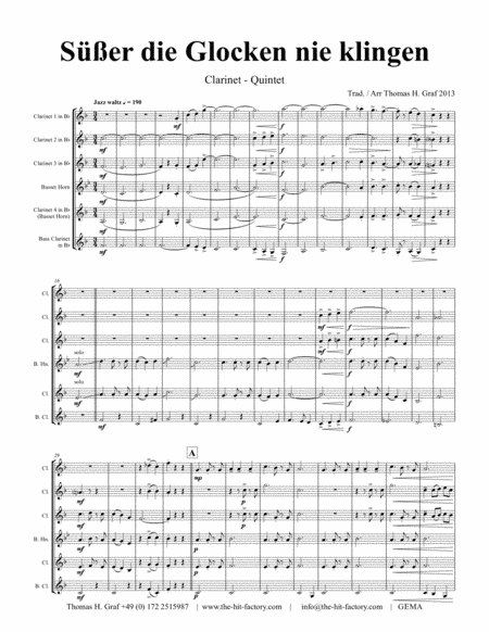 Süßer die Glocken nie klingen - German Christmas Song - Clarinet Quintet (arr. Thomas H. Graf)