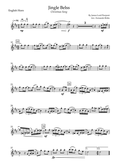 Jingle Bells - Jazz Version (Christmas Song) for English Horn Solo (arr. Fernando Britto)