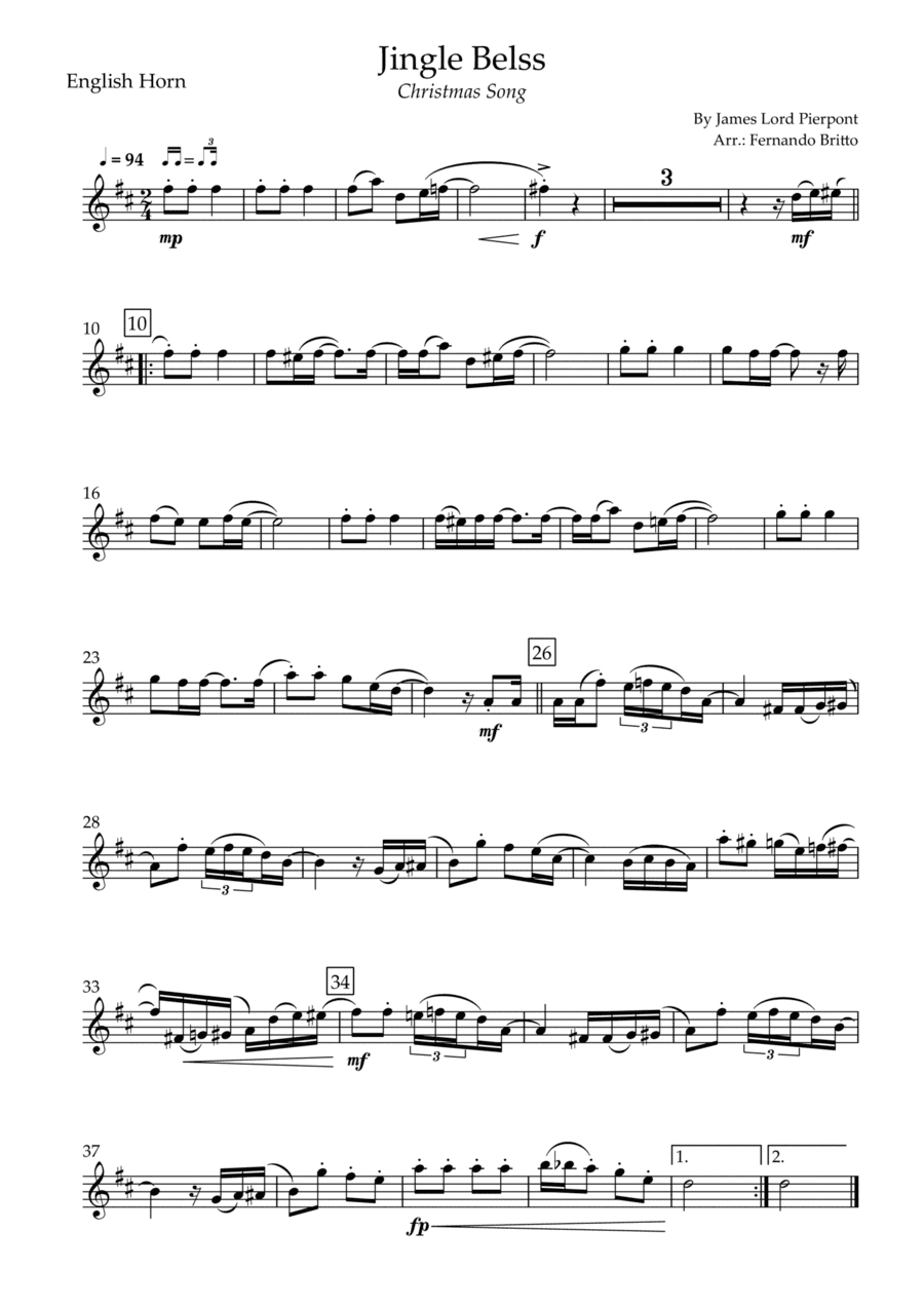 Jingle Bells - Jazz Version (Christmas Song) for English Horn Solo (arr. Fernando Britto)
