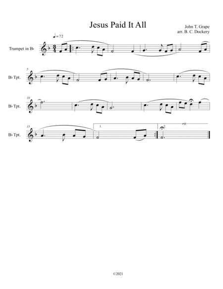 Jesus Paid It All (trumpet solo) (arr. B. C. Dockery)