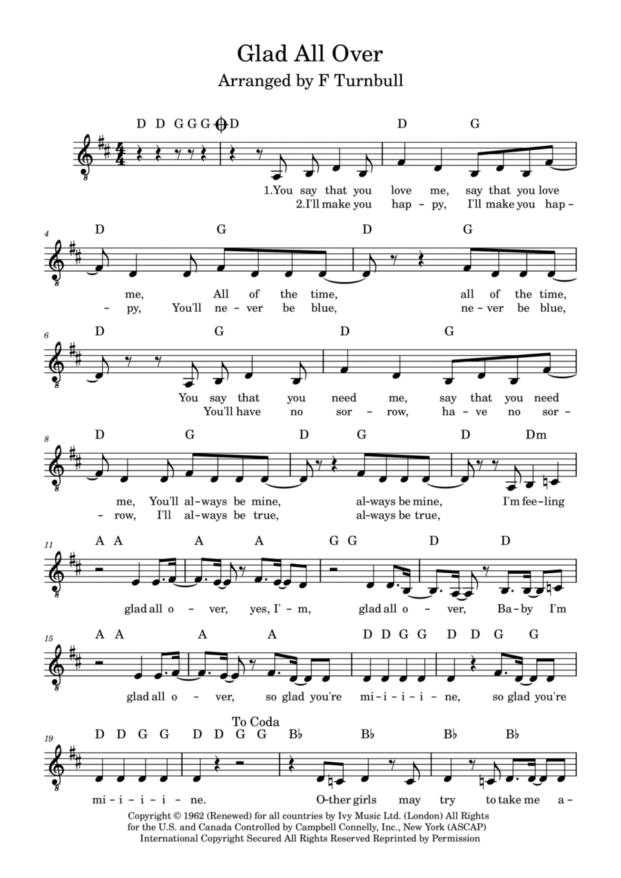 Glad All Over (arr. F Turnbull)