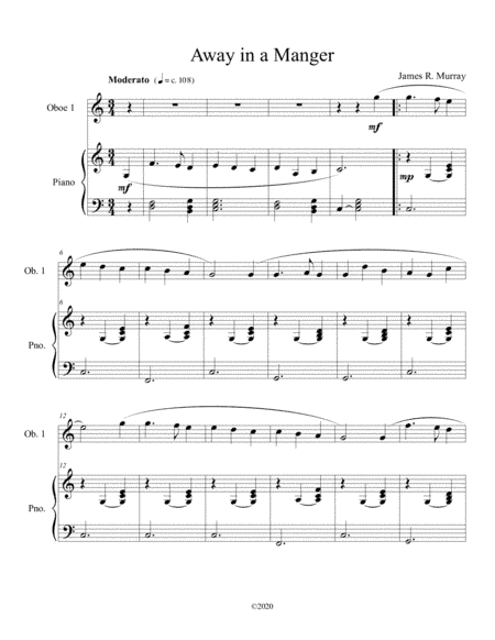 Away in a Manger (oboe solo) with optional piano accompaniment (arr. B C Dockery)