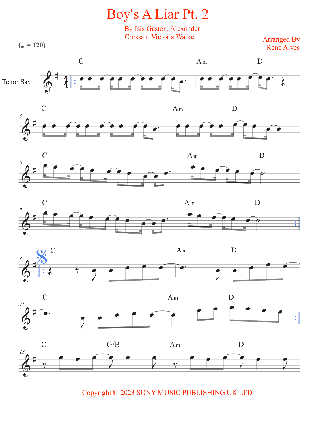 Boy's A Liar Pt. 2 (arr. Rene Alves)