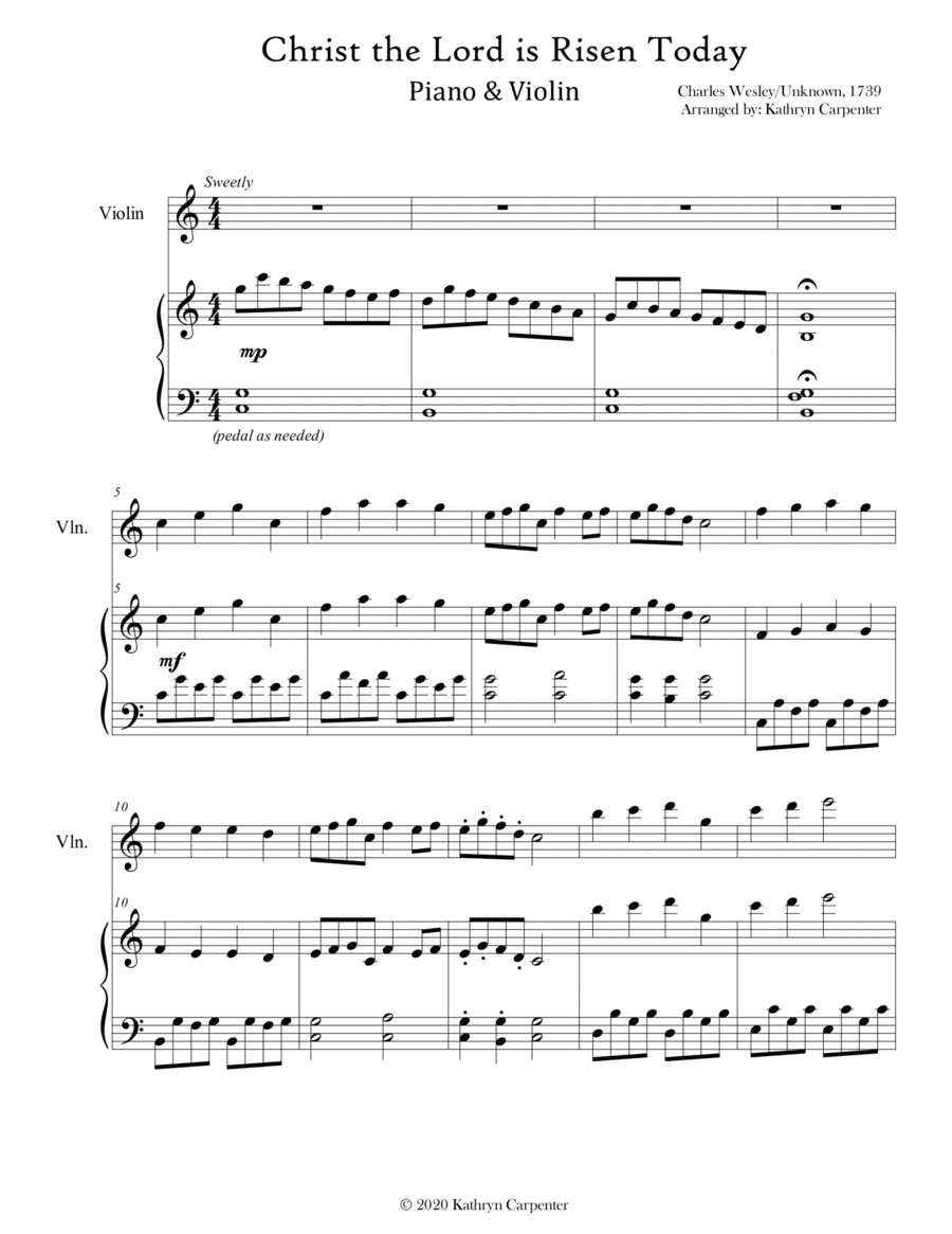 Christ the Lord is Risen Today (Advanced Piano & Violin) (arr. Kathryn Carpenter)