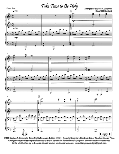 Take Time to Be Holy -Piano Duet (1 piano 4 hands) by Stephen R Dalrymple (arr. Stephen R. Dalrymple (Dalrymple Designs))