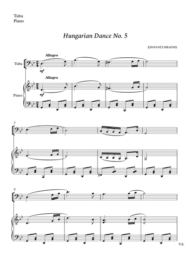 Hungarian Dance No. 5 for Tuba and Piano (arr. Cássio Silva Chaves)