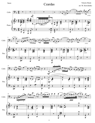Vittorio Monti - Czardas for Cello and Piano (arr. Maksym Kravchenko)
