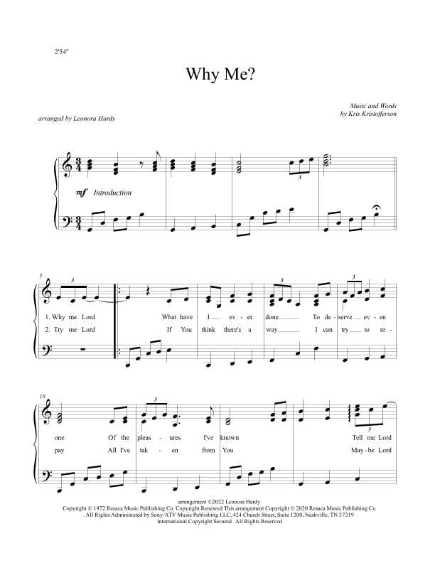 Why Me? (why Me, Lord?) (arr. Leonora Hardy)