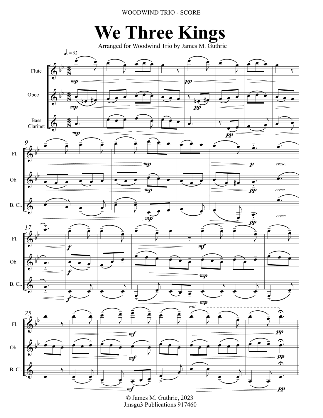 We Three Kings for Woodwind Trio (arr. James M. Guthrie)