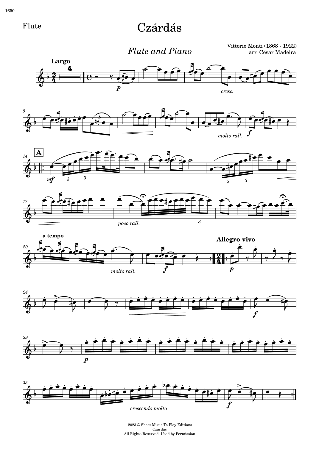 Czardas - Flute and Piano (Individual Parts) (arr. César Madeira)