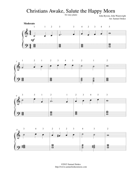 Christians Awake, Salute the Happy Morn - for easy piano (arr. Samuel Stokes)