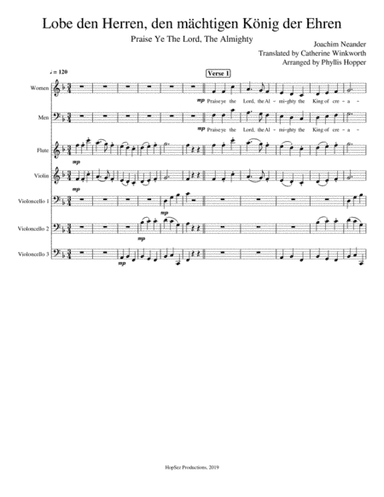 Praise To The Lord The Almighty - congregation, flute, violin, 3 cellos (arr. Phyllis Hopper)