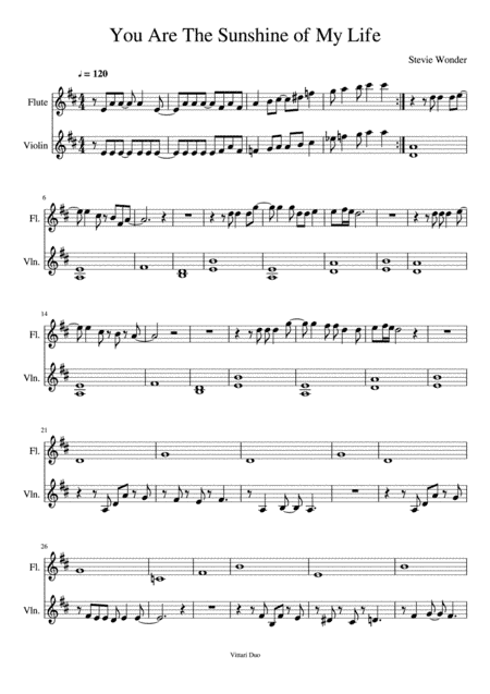You Are The Sunshine Of My Life (arr. Nia Squirrell, Vittari Duo)
