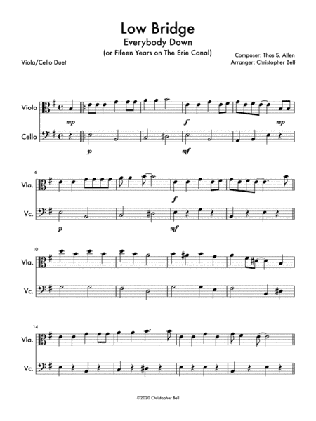 Low Bridge (Fifteen Miles on the Erie Canal) - Viola/Cello Duet (arr. Christopher Bell)