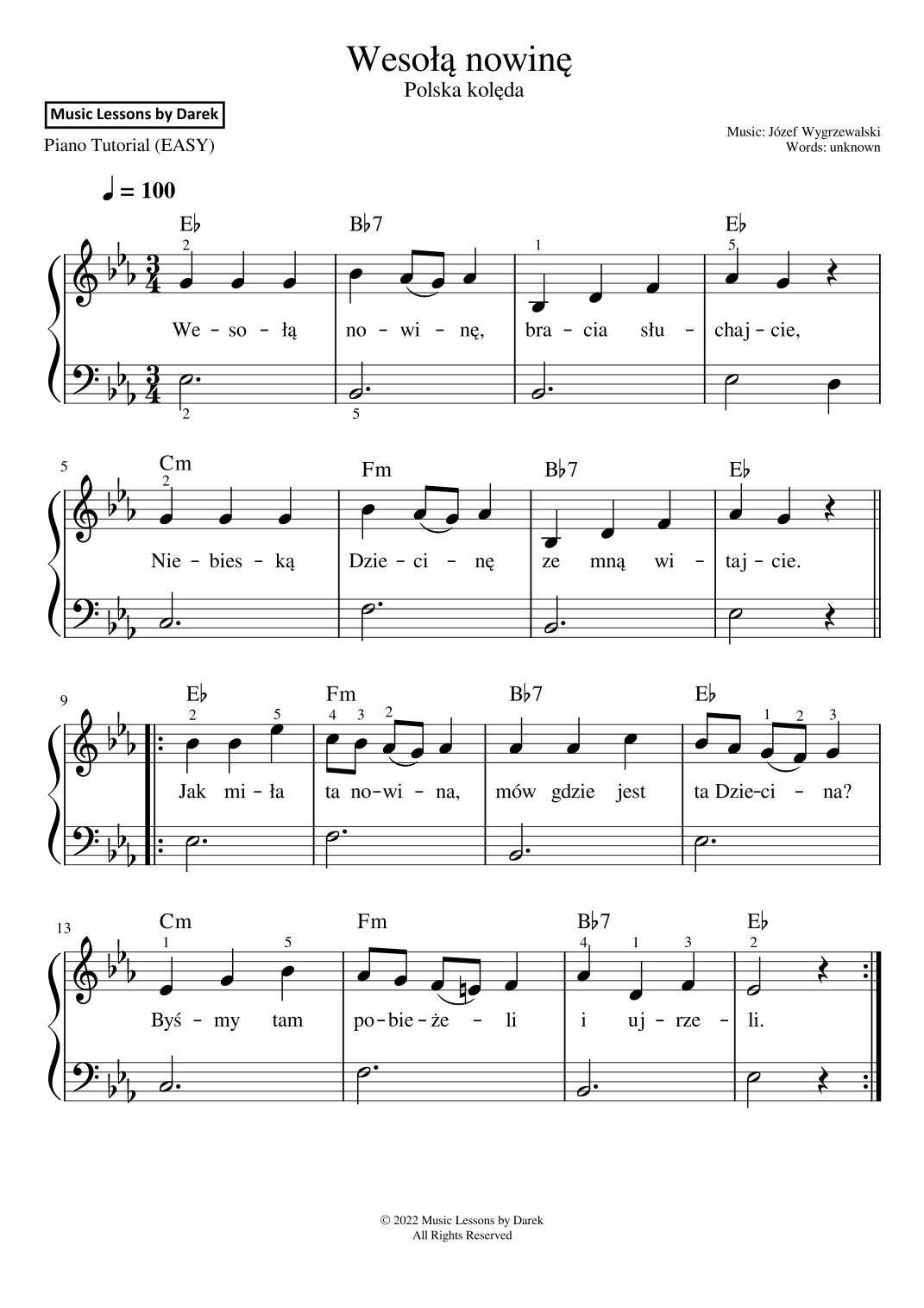 Wesola nowine (Polish Christmas Carol) [EASY PIANO] (arr. Darek)