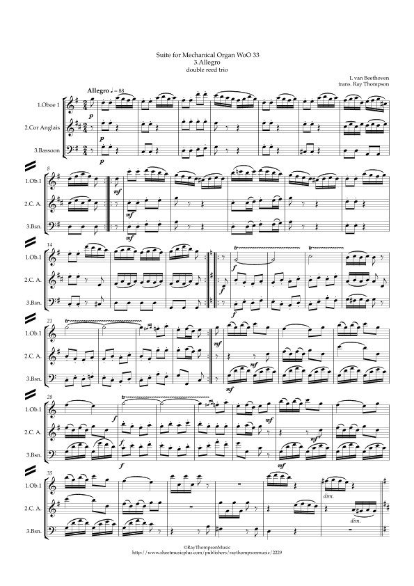 Beethoven: Suite for Mechanical Organ (Clock) WoO 33 III. Allegro - double reed trio (Ob.,C.A.,Bsn.) (arr. Ray Thompson)