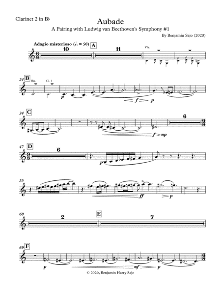 Aubade: A Pairing with Beethoven's Symphony #1 - Clarinet 2 in Bb