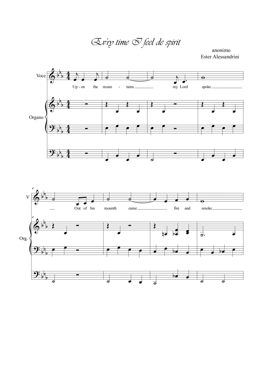 Ev'ry time I feel de spirit. Voice and organ (arr. Ester Alessandrini)