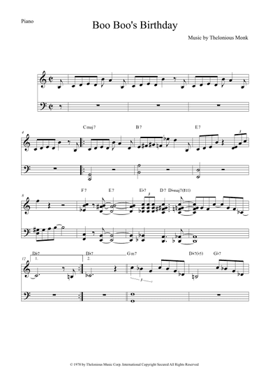 Boo Boo's Birthday (arr. The Sheet Music Library)