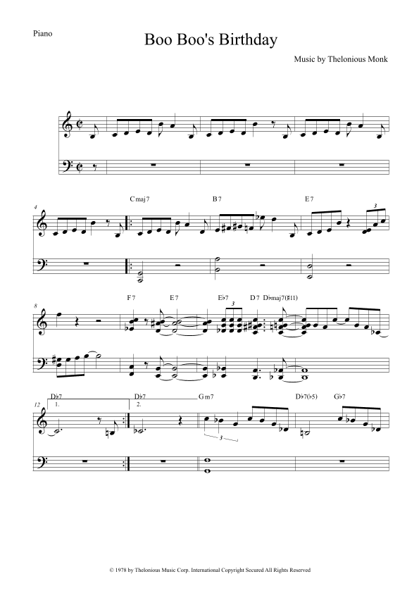 Boo Boo's Birthday (arr. The Sheet Music Library)