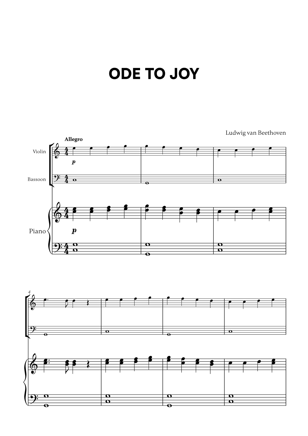 Beethoven - Ode to Joy for Violin, Bassoon and Piano (arr. Cadenza Editions)