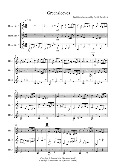 Greensleeves for Horn Trio (arr. David Burndrett)