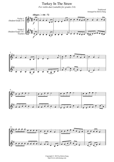 Turkey In The Straw (for violin duet, suitable for grades 2-6) (arr. Edwin Sung)