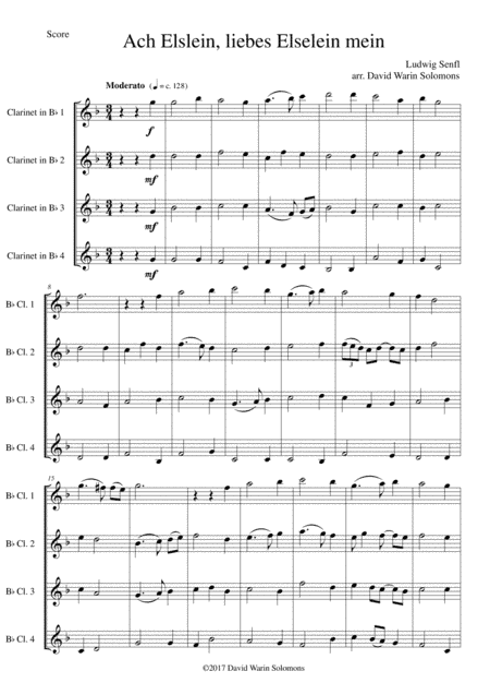Ach Elslein, liebes Elselein mein for clarinet quartet (4 B flats) (arr. David Warin Solomons)